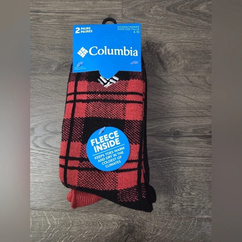 Columbia Women's Red & Black Plaid Thermal Socks 2pk NEW