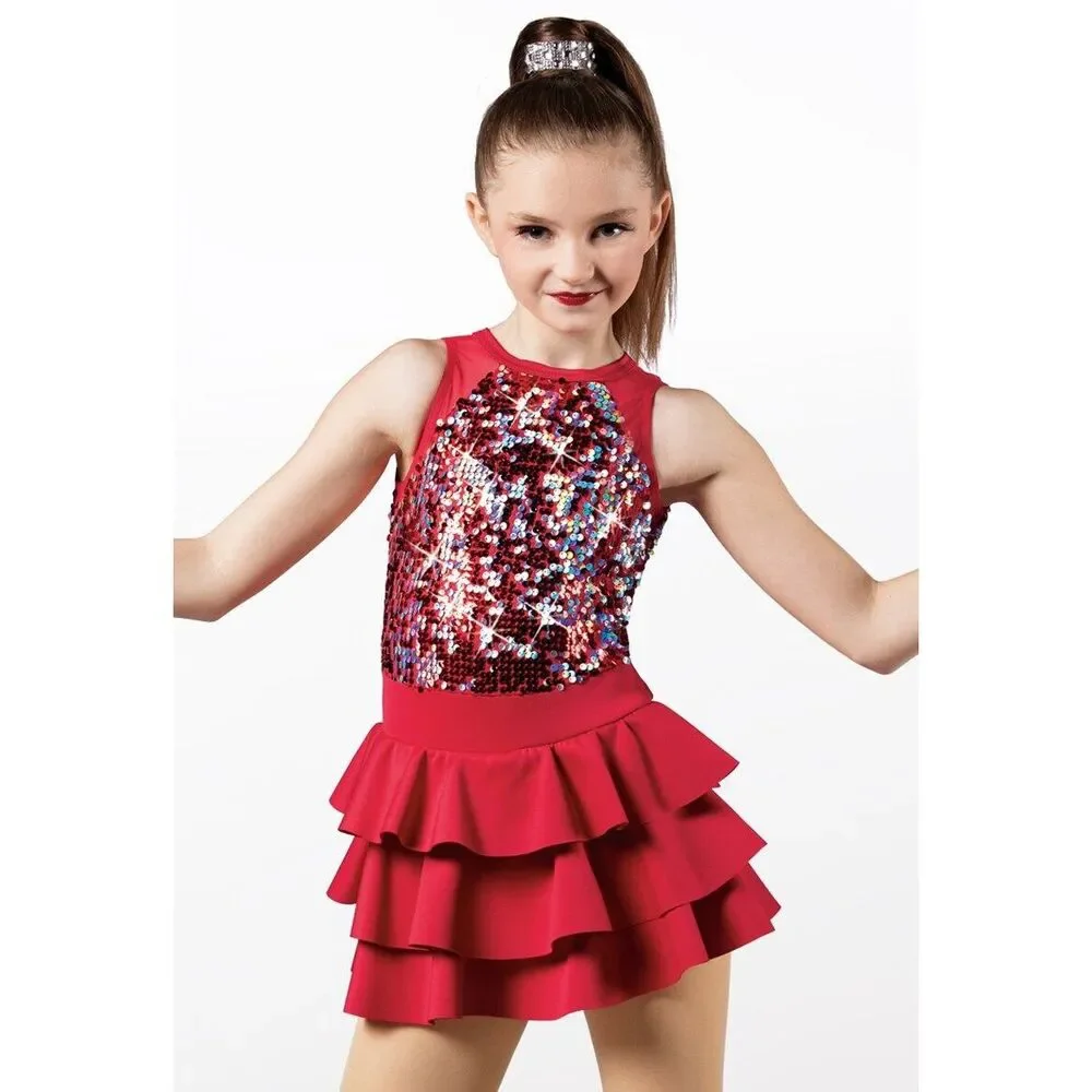 Pre-Owned Dance Costume Weissman 13138 XL Child Red Dress Jazz Clogging Sequins