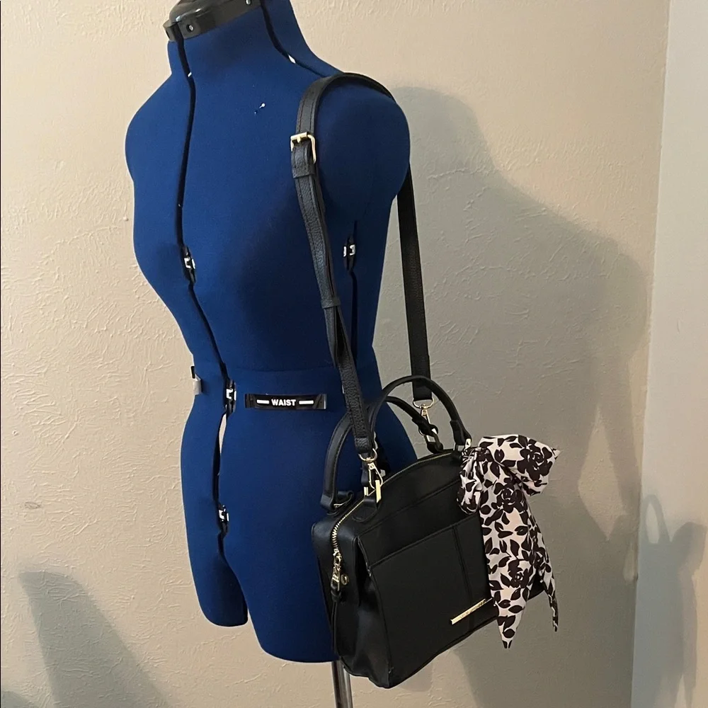 Steve Madden Black Satchel with Floral Scarf Accent Shoulder Bag