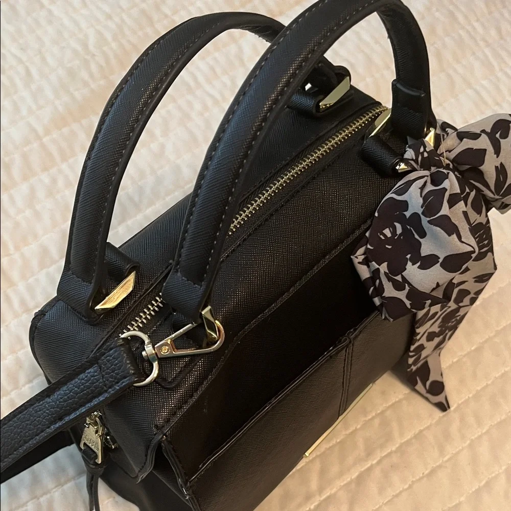 Steve Madden Black Satchel with Floral Scarf Accent Shoulder Bag