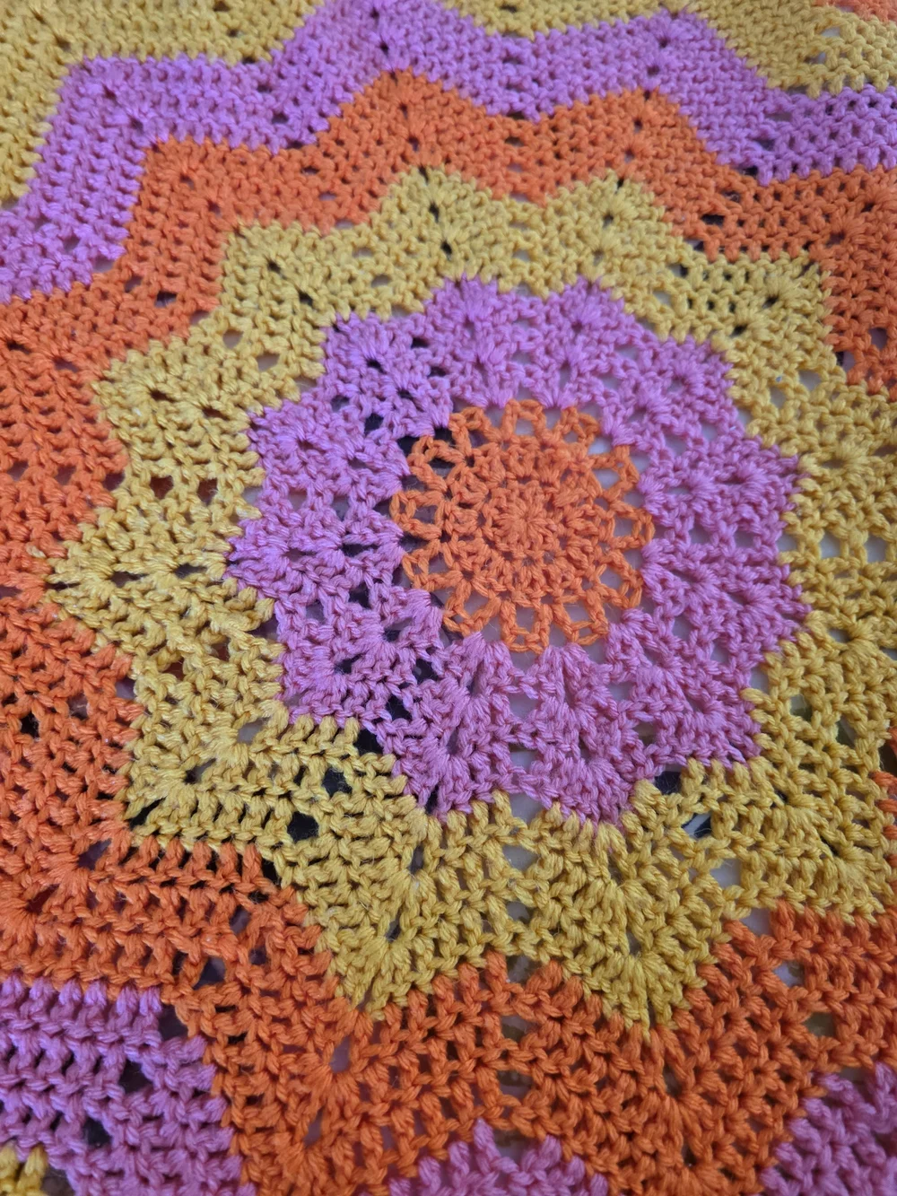 Handmade Starburst Crochet Throw Blanket - Pink & Orange