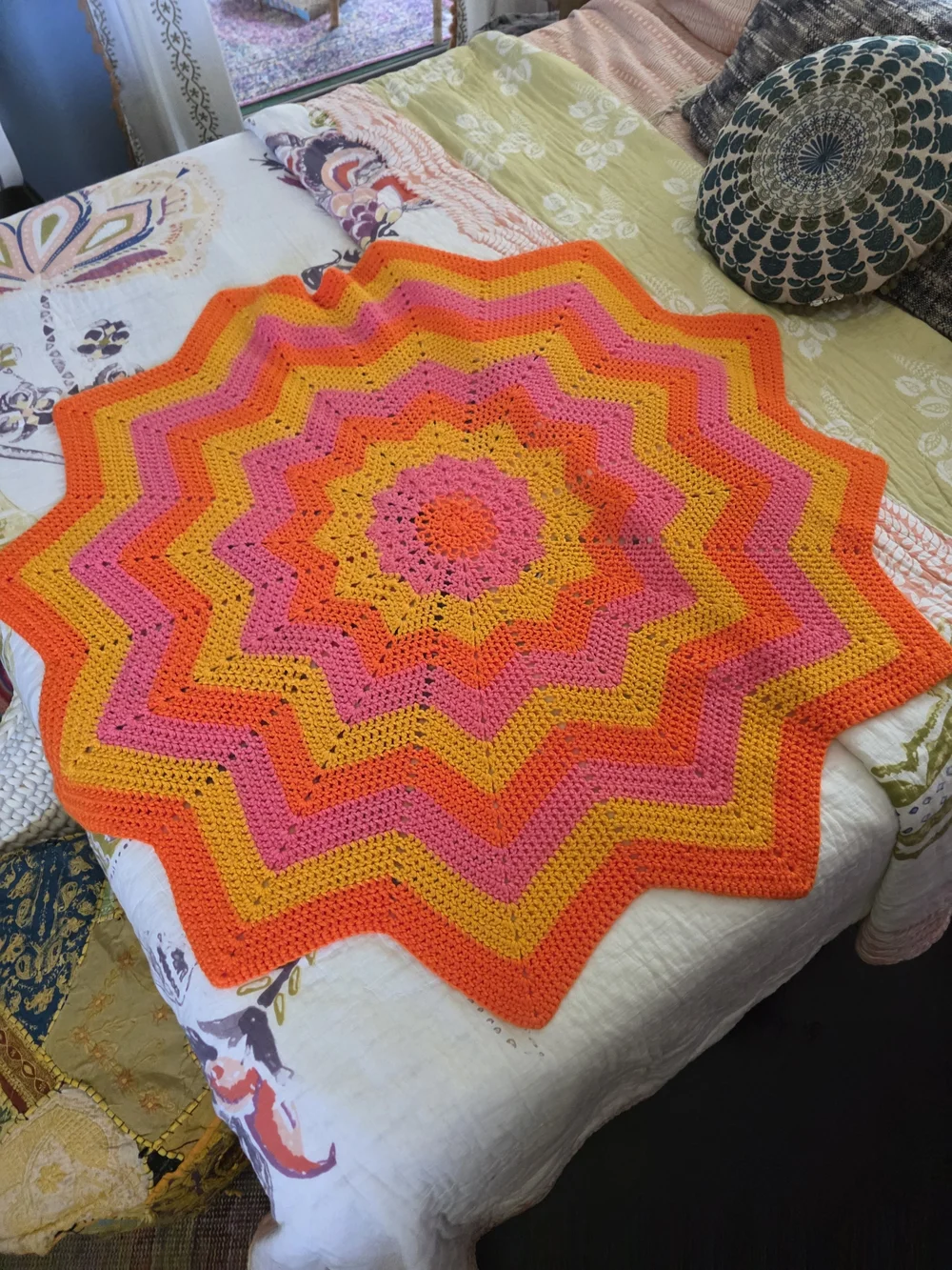 Handmade Starburst Crochet Throw Blanket - Pink & Orange