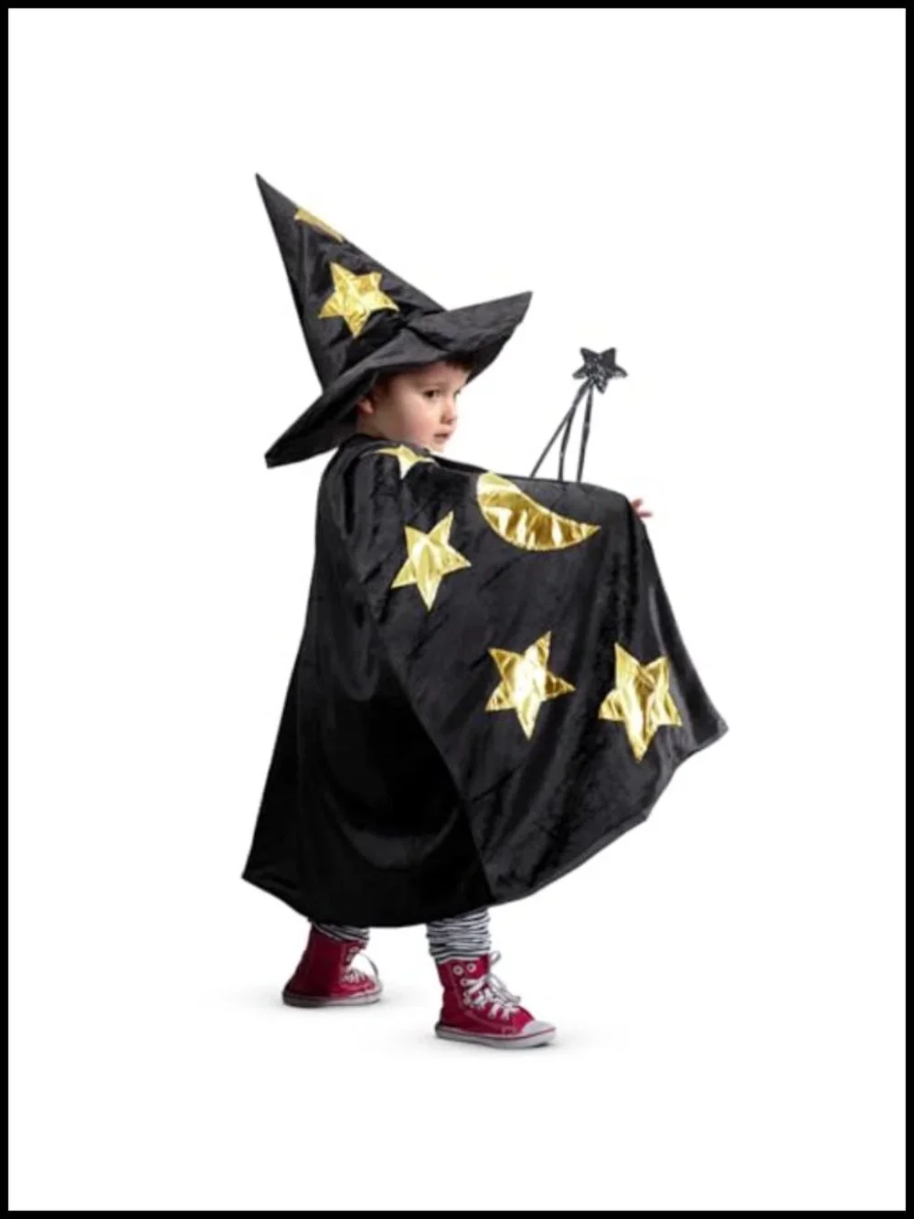 Kids Wizard Cape Costume with Hat and Wand, Halloween Pretend Play Fancy Dress,