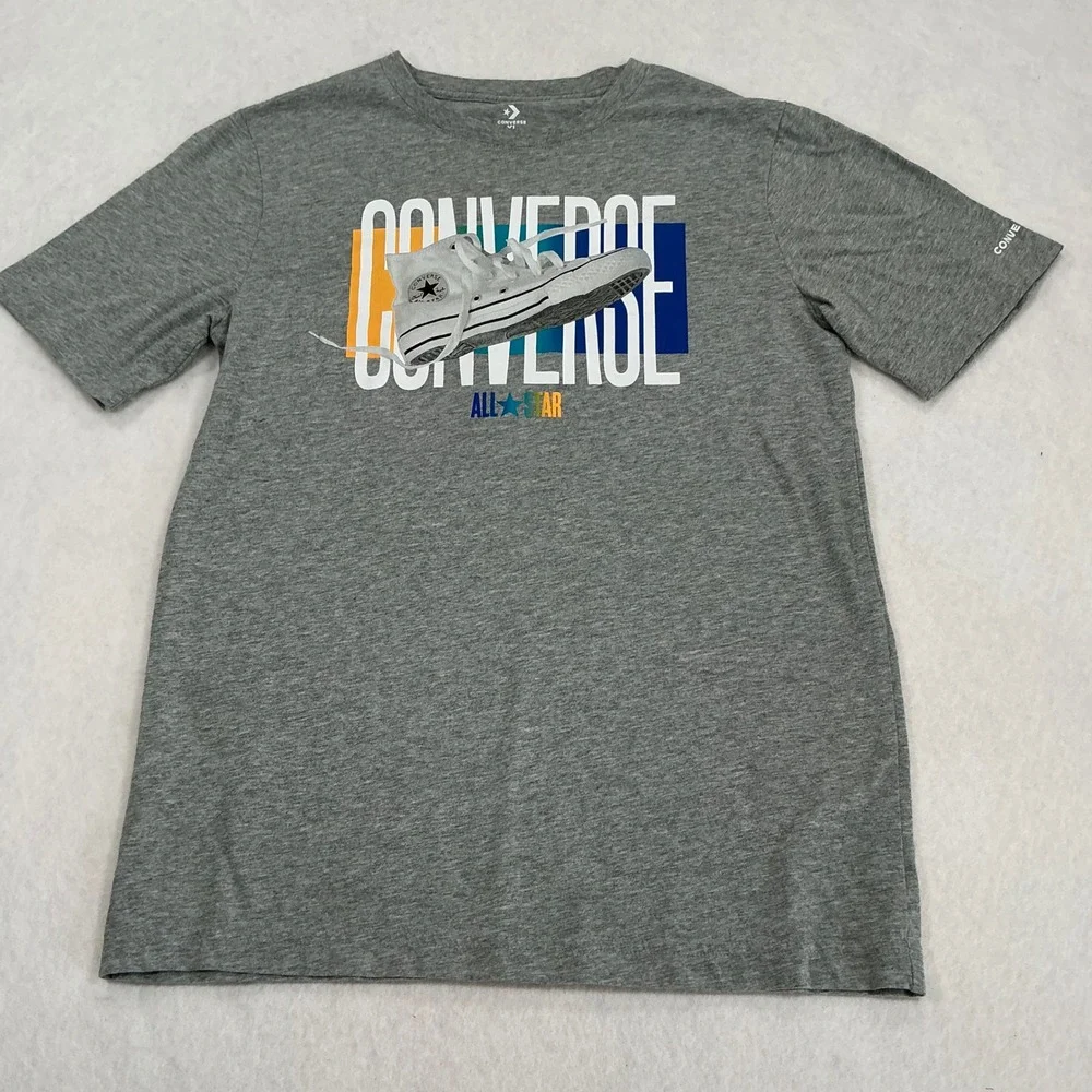Converse All Star Boys XL Gray Heather Graphic T-Shirt Chuck Taylor Sneaker Logo