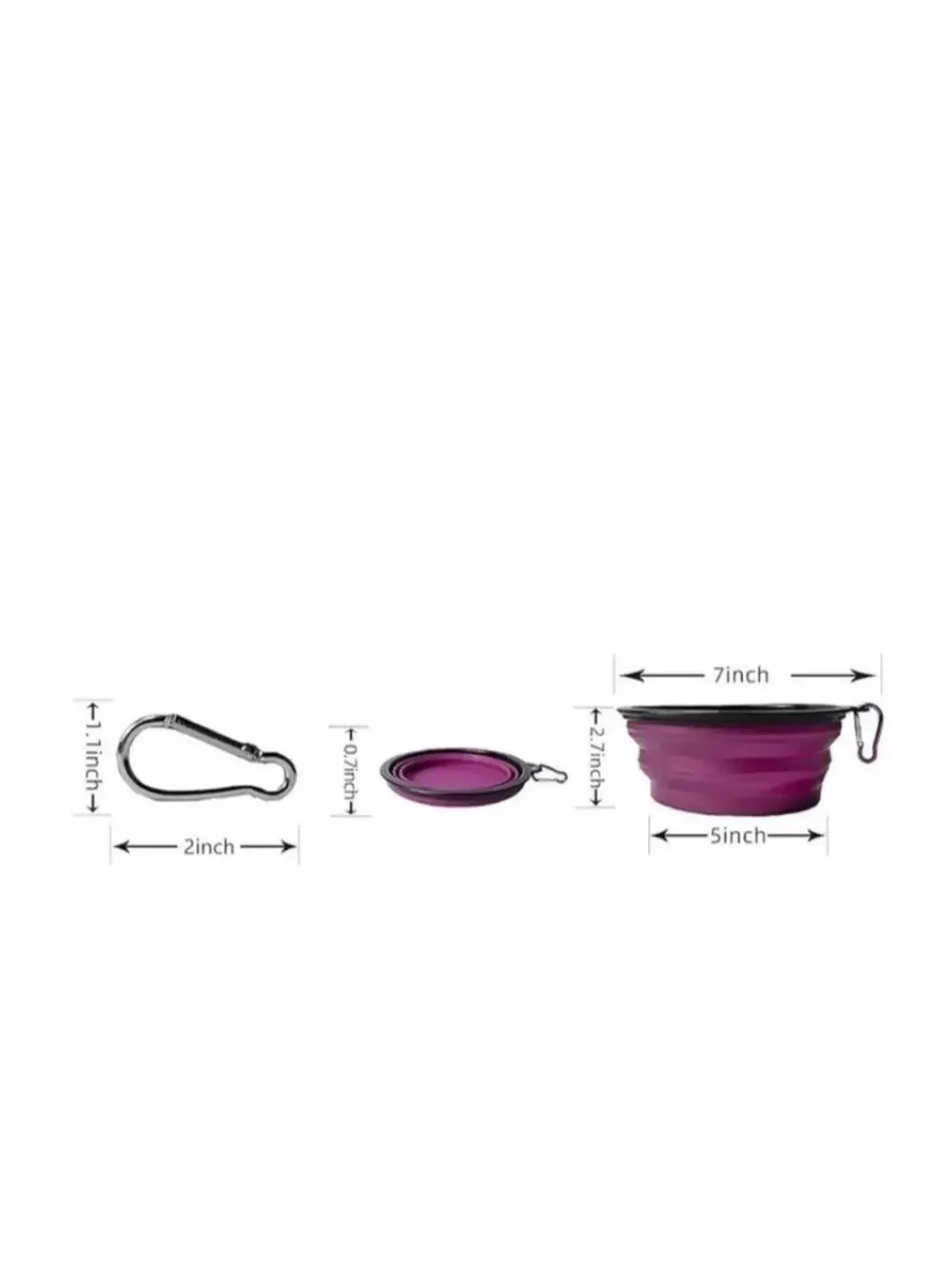 Collapsible Dog Water Bowl Purple, Travel Hiking Pet Dish Clips to Bag Easy Use