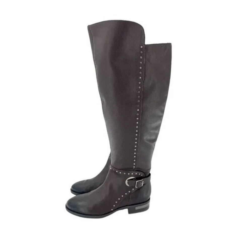 Vince Camuto Poppidal Boots Studded Brown Leather Tall Riding Boot SZ 6 New