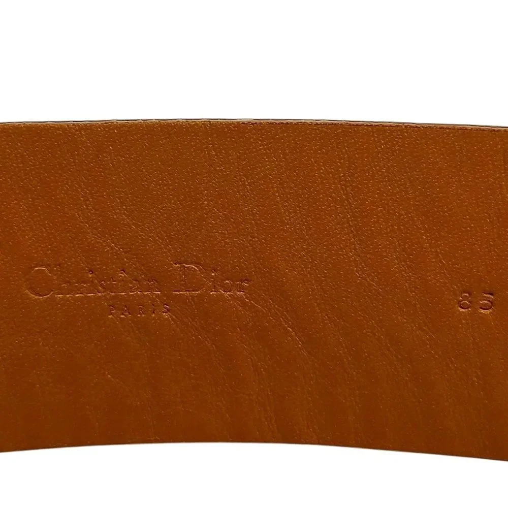Christian DIOR Cognac Brown Leather D Charm Saddle Belt 85 cm Auth US Medium