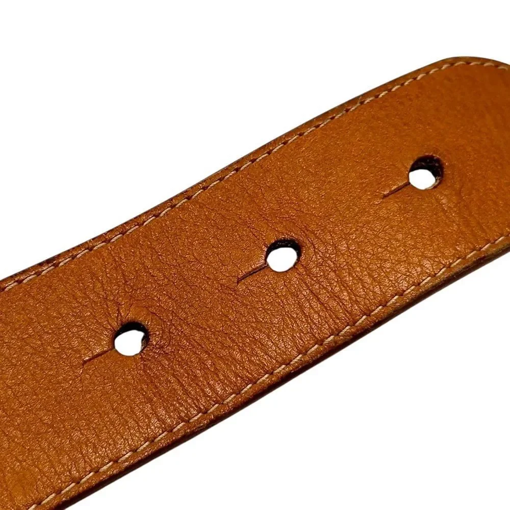 Christian DIOR Cognac Brown Leather D Charm Saddle Belt 85 cm Auth US Medium
