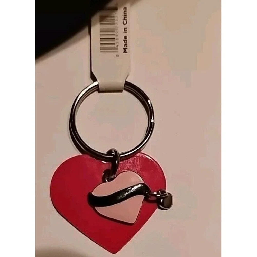 Triple Heart Metal Keychain Silver Hot Pink Light Pink Valentine Gift NEW w/ Tag