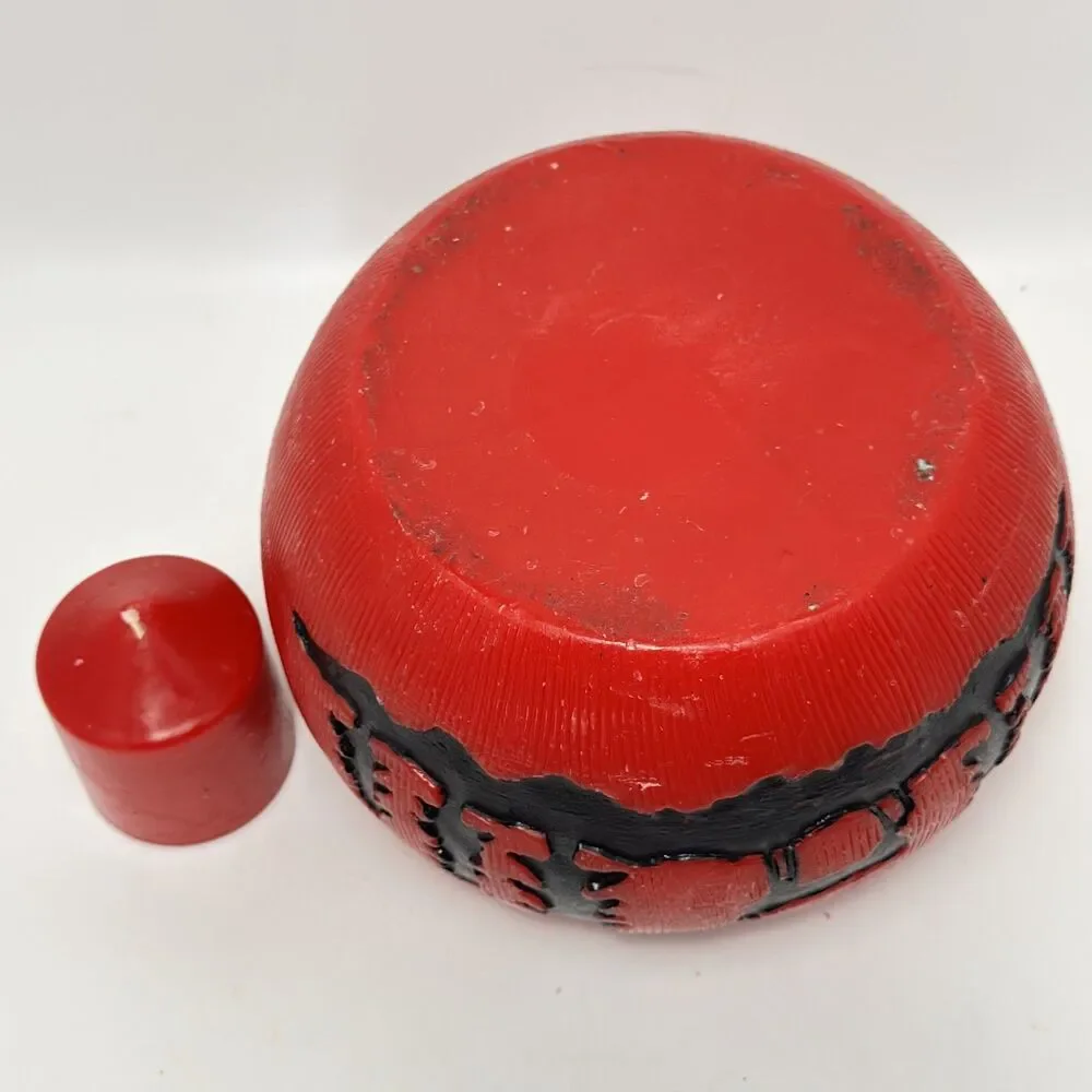 Carved Red Wax Lantern Luminary Bowl Rustic Winter Forest Stag Candle Holder