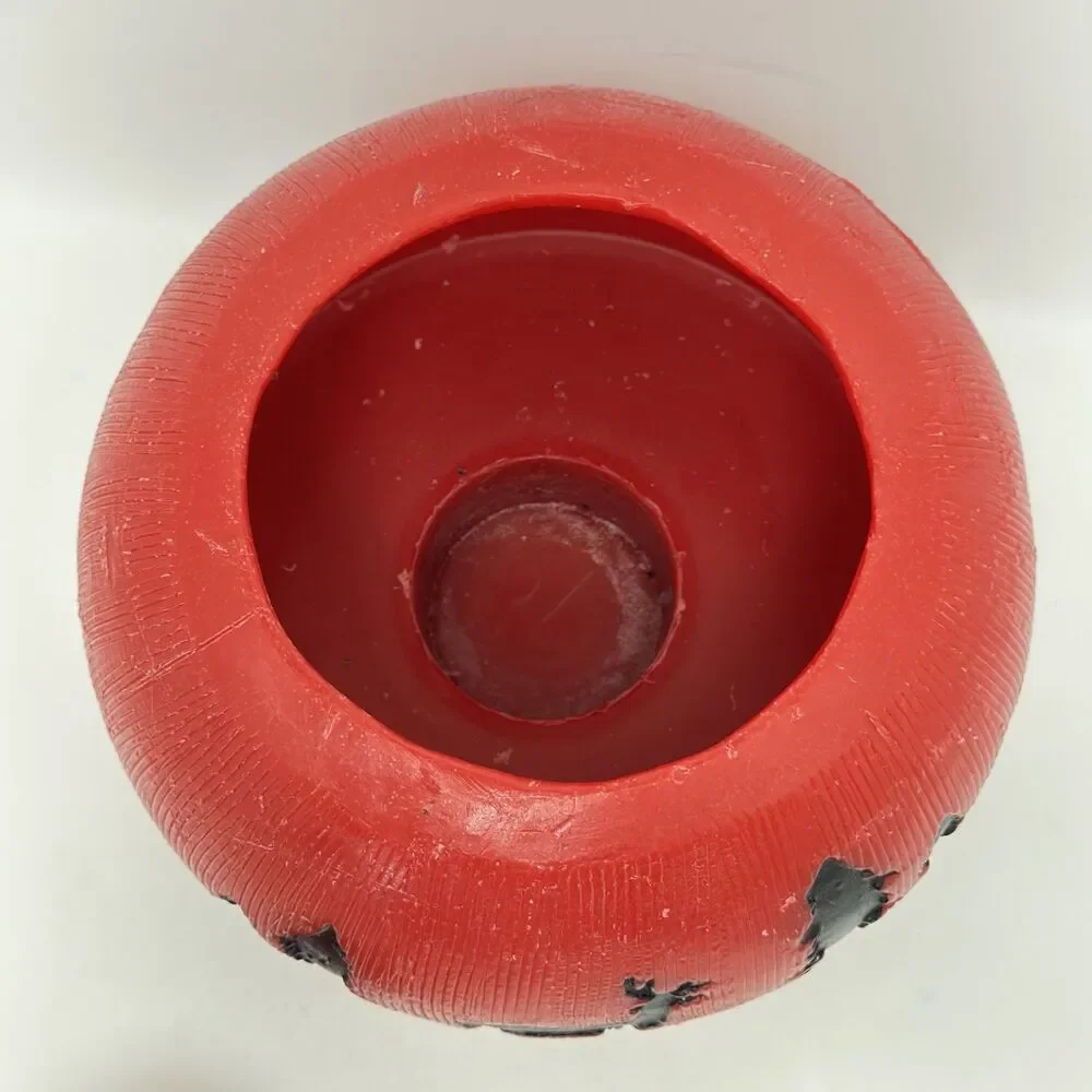 Carved Red Wax Lantern Luminary Bowl Rustic Winter Forest Stag Candle Holder