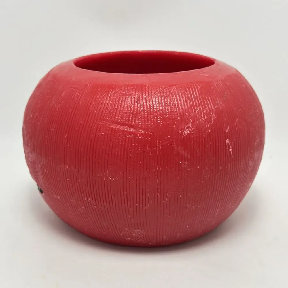 Carved Red Wax Lantern Luminary Bowl Rustic Winter Forest Stag Candle Holder