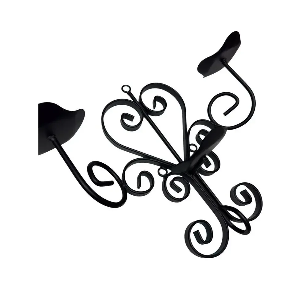 Wrought Iron Wall Candle‎ Holder Sconce Scroll 3 Arm Gothic Decor