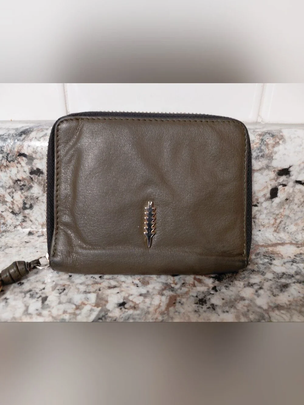Thacker Olive Green Leather Zip Around Wallet Card/Cash Holder