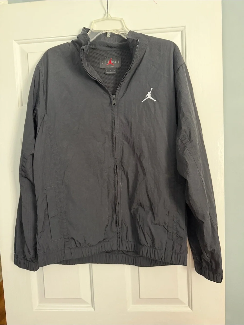 Jordan Men's Charcoal Black Windbreaker with White Jumpman