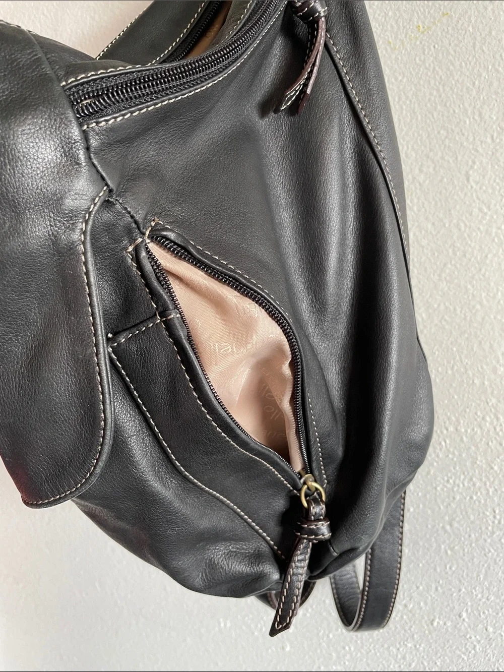 Tignanello- Soft Geniune Black Leather Backpack/Purse