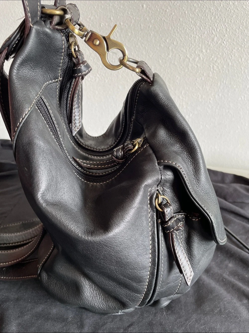 Tignanello- Soft Geniune Black Leather Backpack/Purse