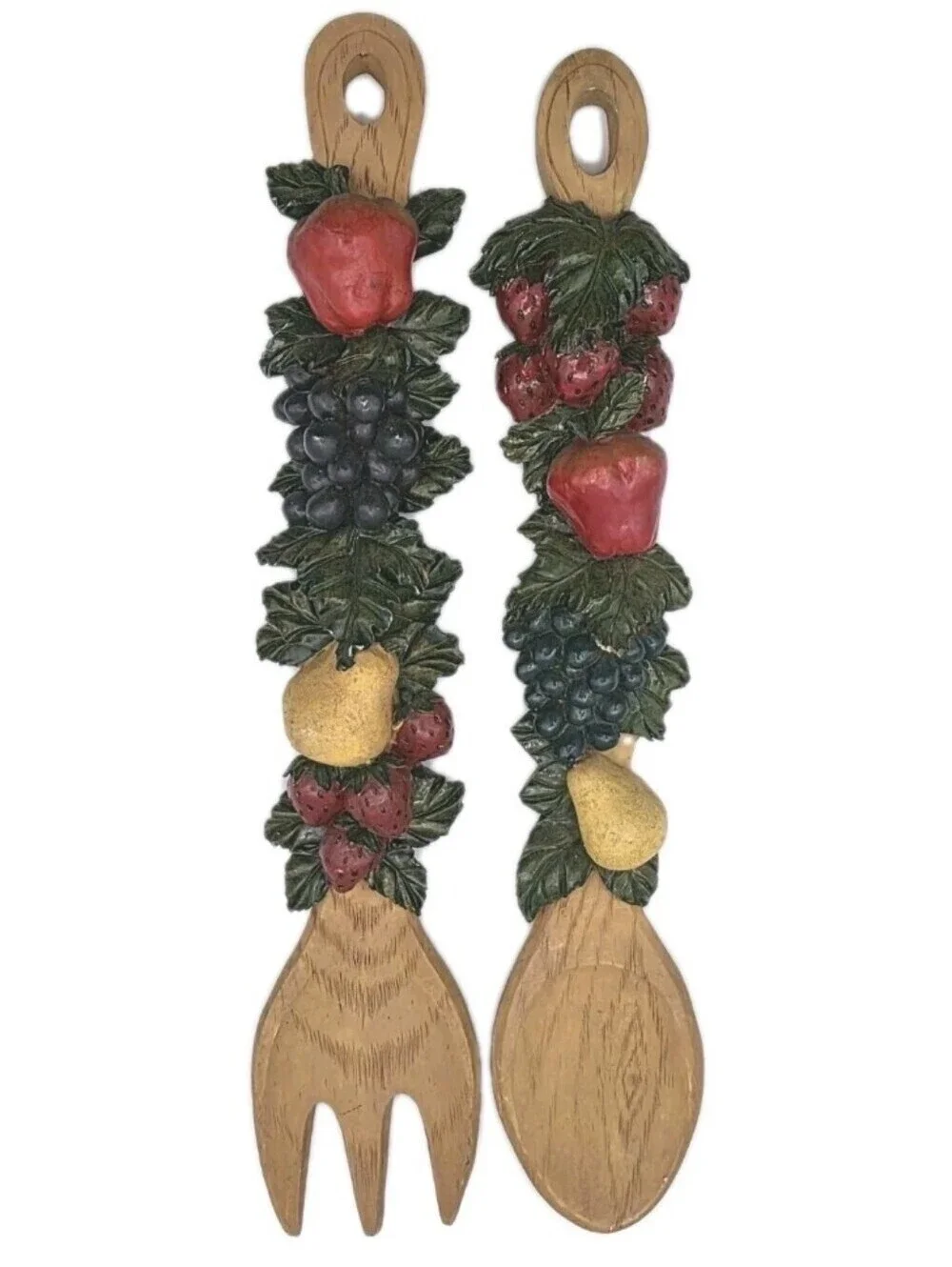 Vintage 70s Fruit Spoon Fork Plaster Wall Hanging Decor Set Of 2 * note*