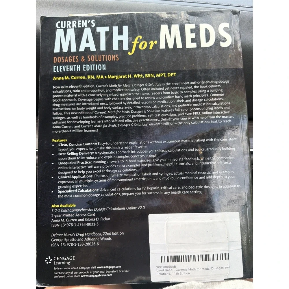 Curren's Math for Meds: Dosages and Solutions, 11th Edition Nursing Medical Book