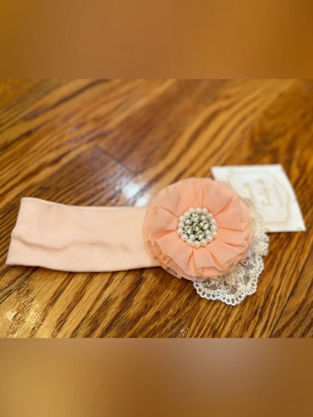 Peach Floral Pearl Lace Baby Headband - Kids Accessories