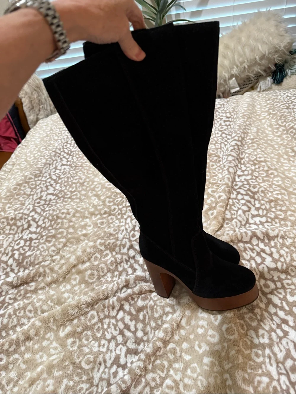 Vince Camuto Illishal Knee High Platform Boots Black Suede