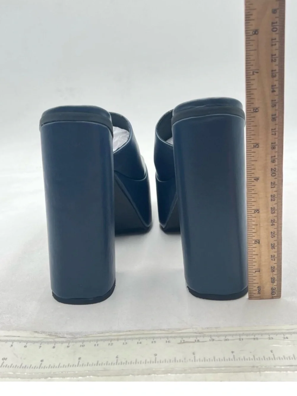 YDN Dark Blue Square Platform Slide Sandals