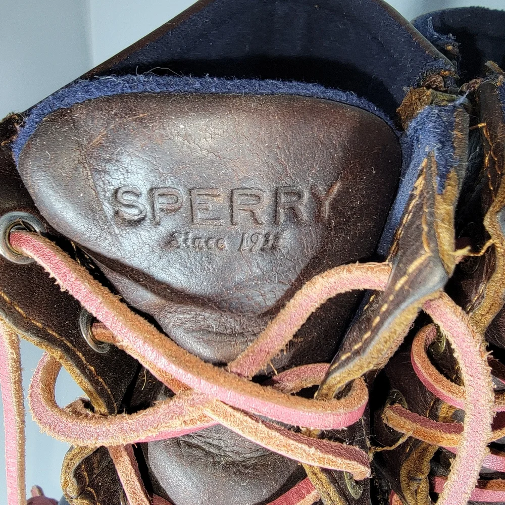 Sperry Saltwater Duck Boots Blue Brown Size 5.5 Leather Uppers Side Zip
