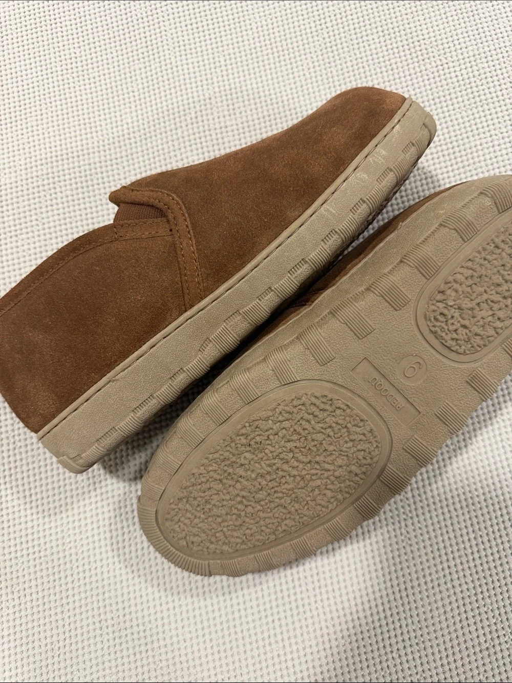 Pedoqu Men's Brown Suede Slip-On Indoor/Outdoor Slippers