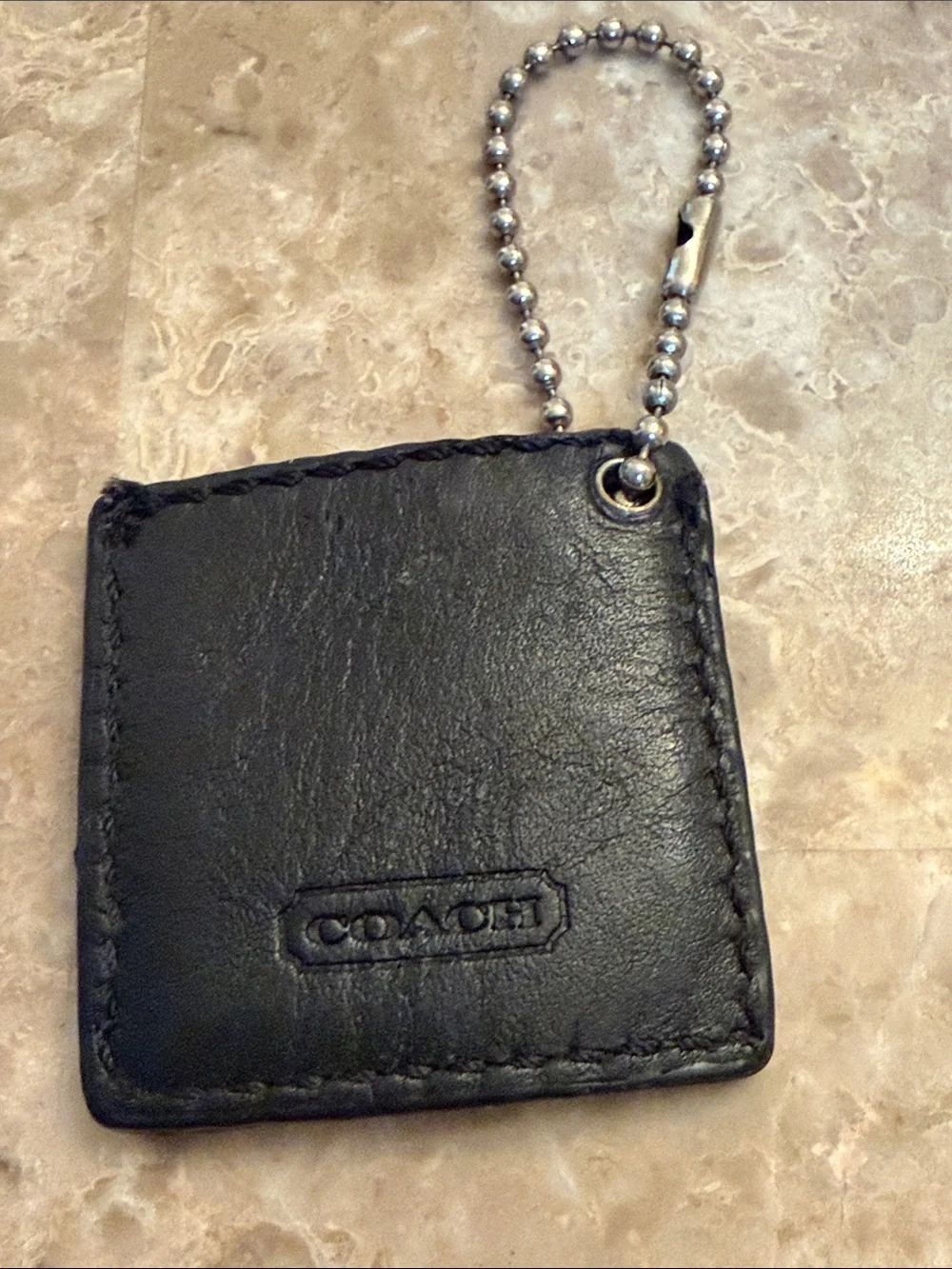 COACH Black Leather photo Holder Bag Charm with Ball Chain