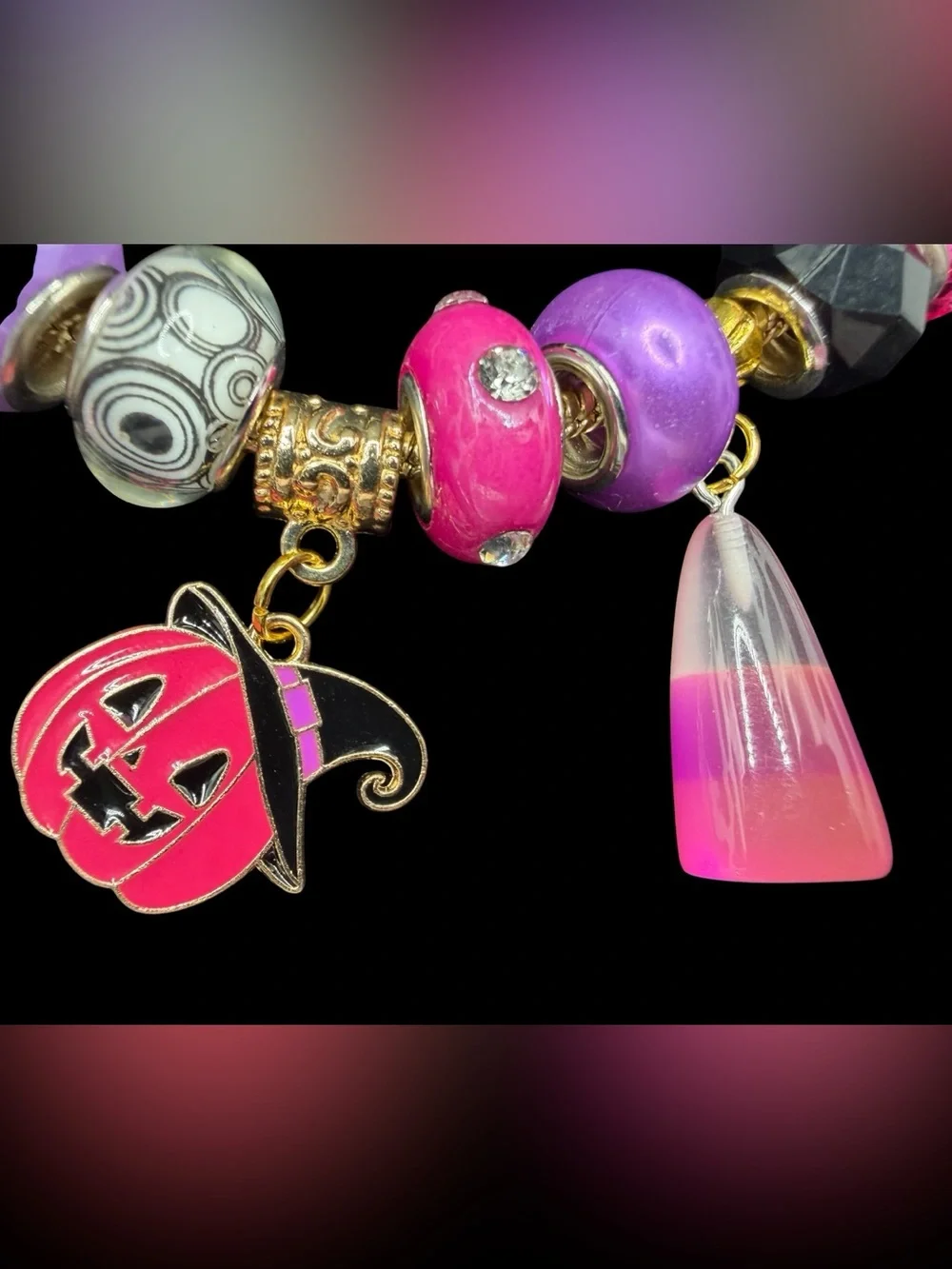 Handmade Halloween Charm Bracelet “Ghoul Friend”Line in Pink Purple