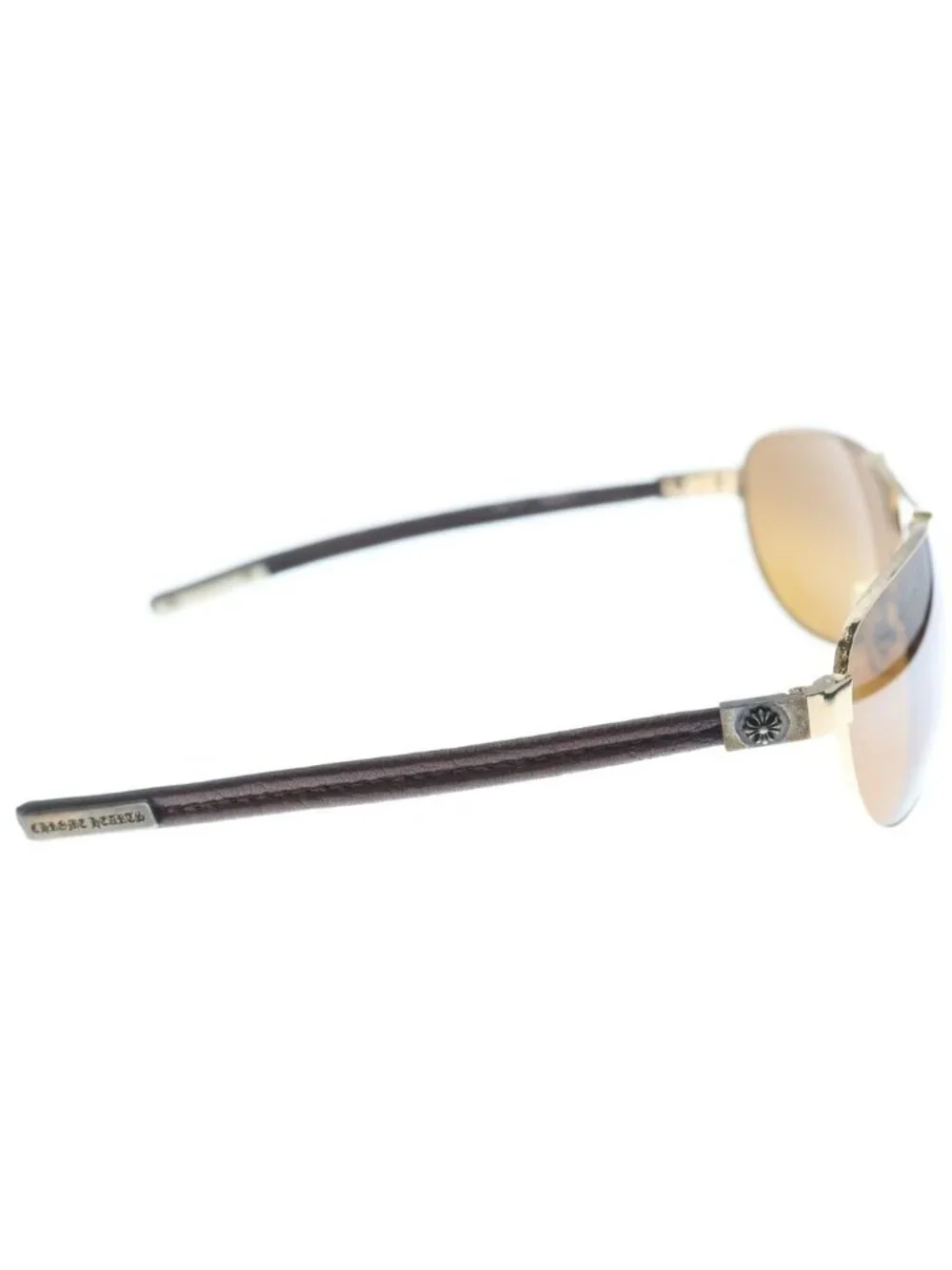 Chrome Hearts Riot I Chplus Leather Frame Sunglasses Gold Brown Eyewear