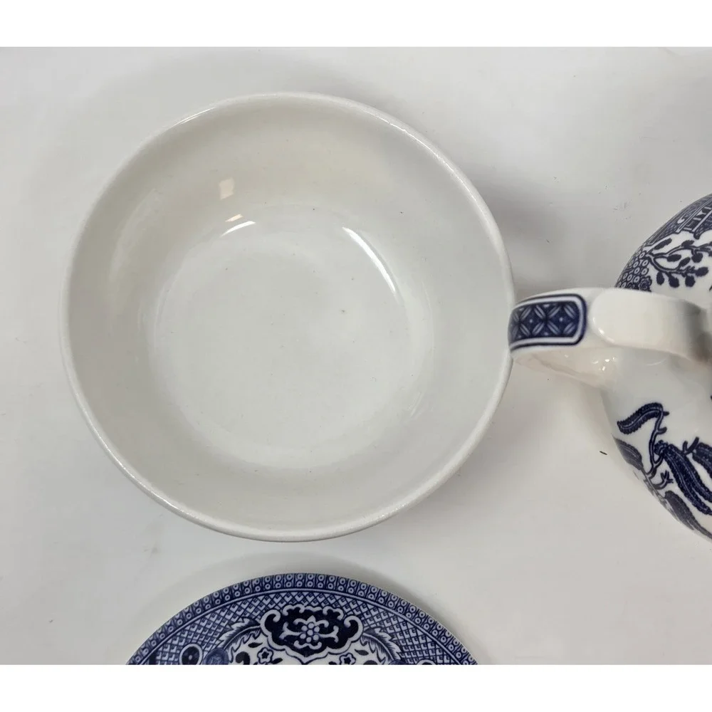 Churchill Blue Willow England Creamer Sugar Bowl Set New in Original Box