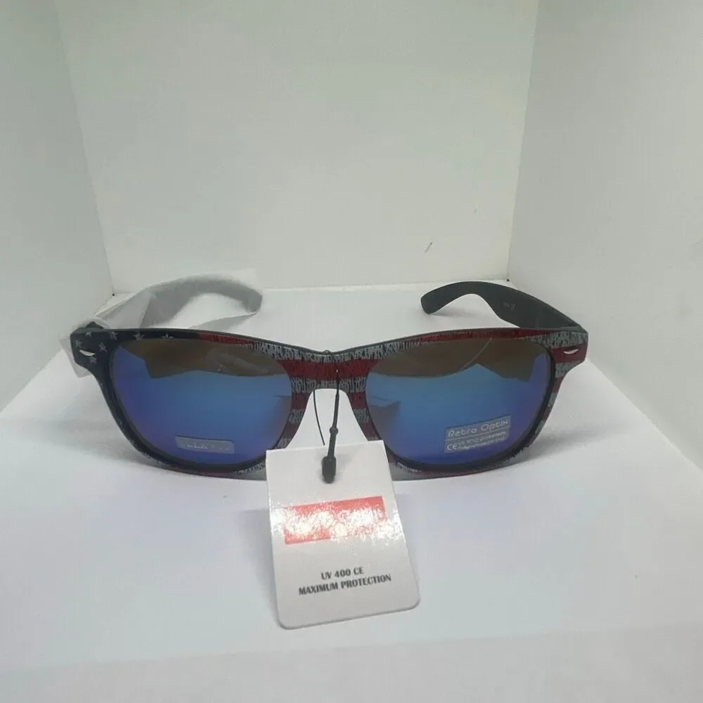 Retro Optix American Flag Sunglasses Mirrored Lens UV400 Protection