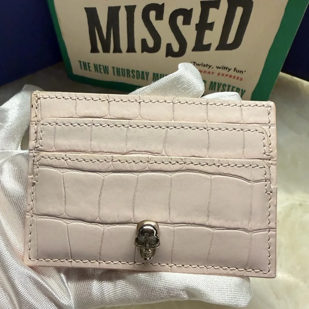 Alexander McQueen Pale Pink Croc-Embossed Skull Card Holder