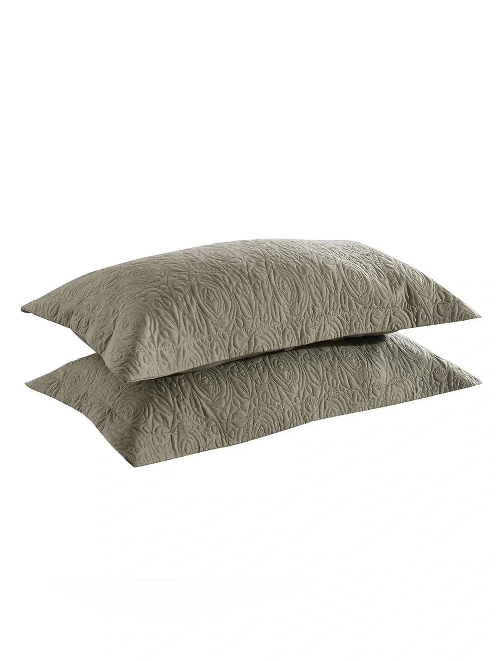 Quilted olive green Decorative 2 Pillow Shams