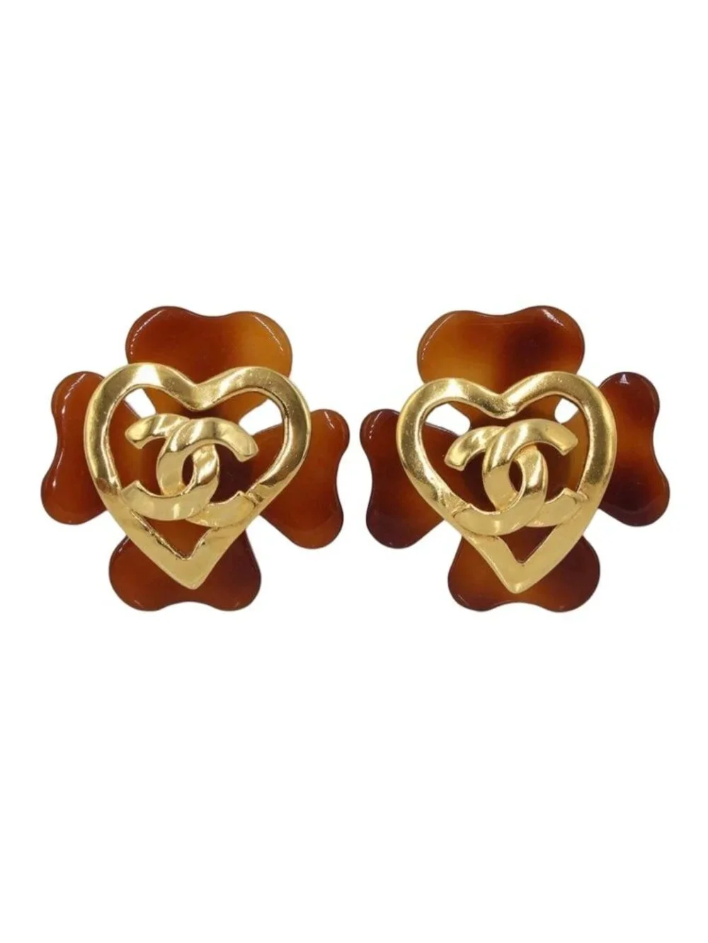 Chanel CC Logo Clover Tortoiseshell Earrings