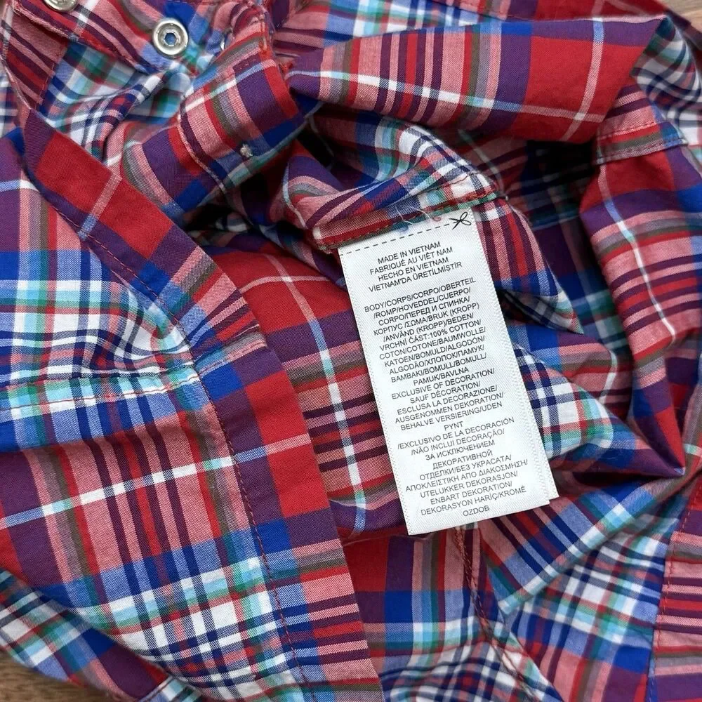 Polo Ralph Lauren Baby Boy 6M Short Romper Red Blue Plaid Patriotic USA