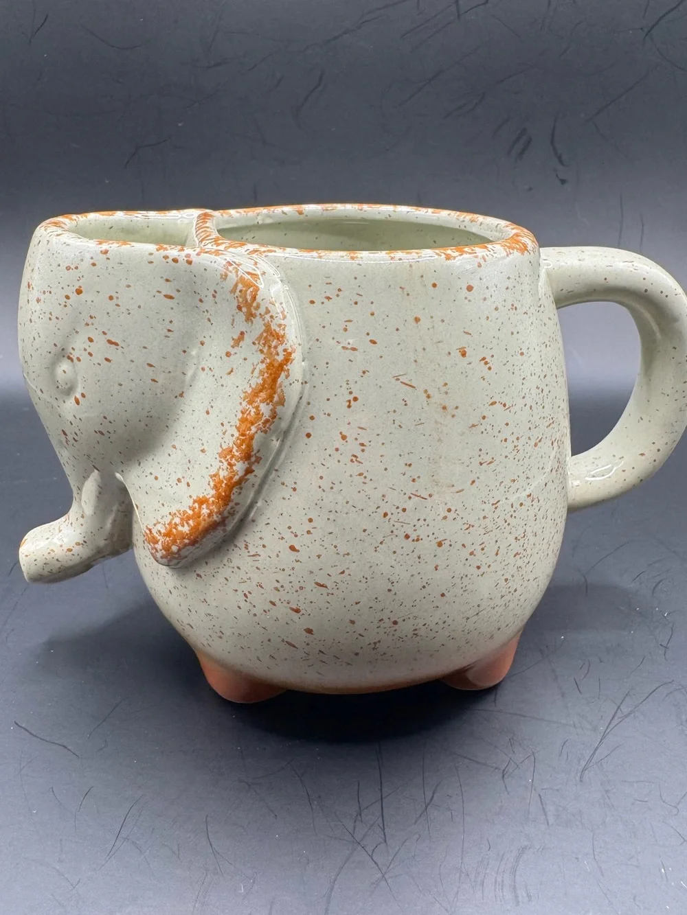 Elephant Mug with Tea Bag Holder, 15 oz, tanish With Orange Specks