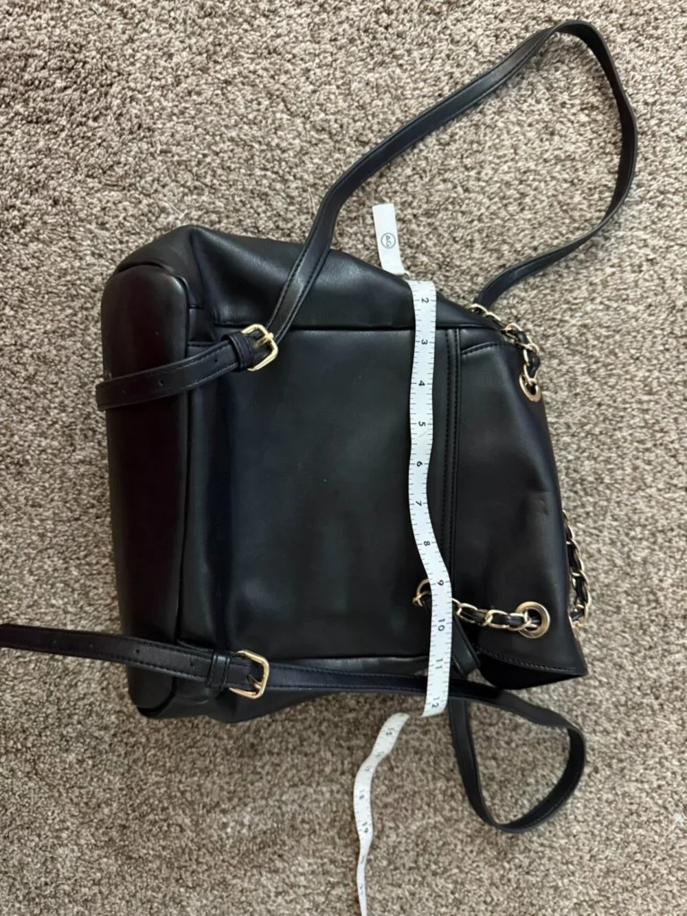 Forever 21 Black Quilted Faux Leather Mini Backpack Purse Bag Chain Drawstring