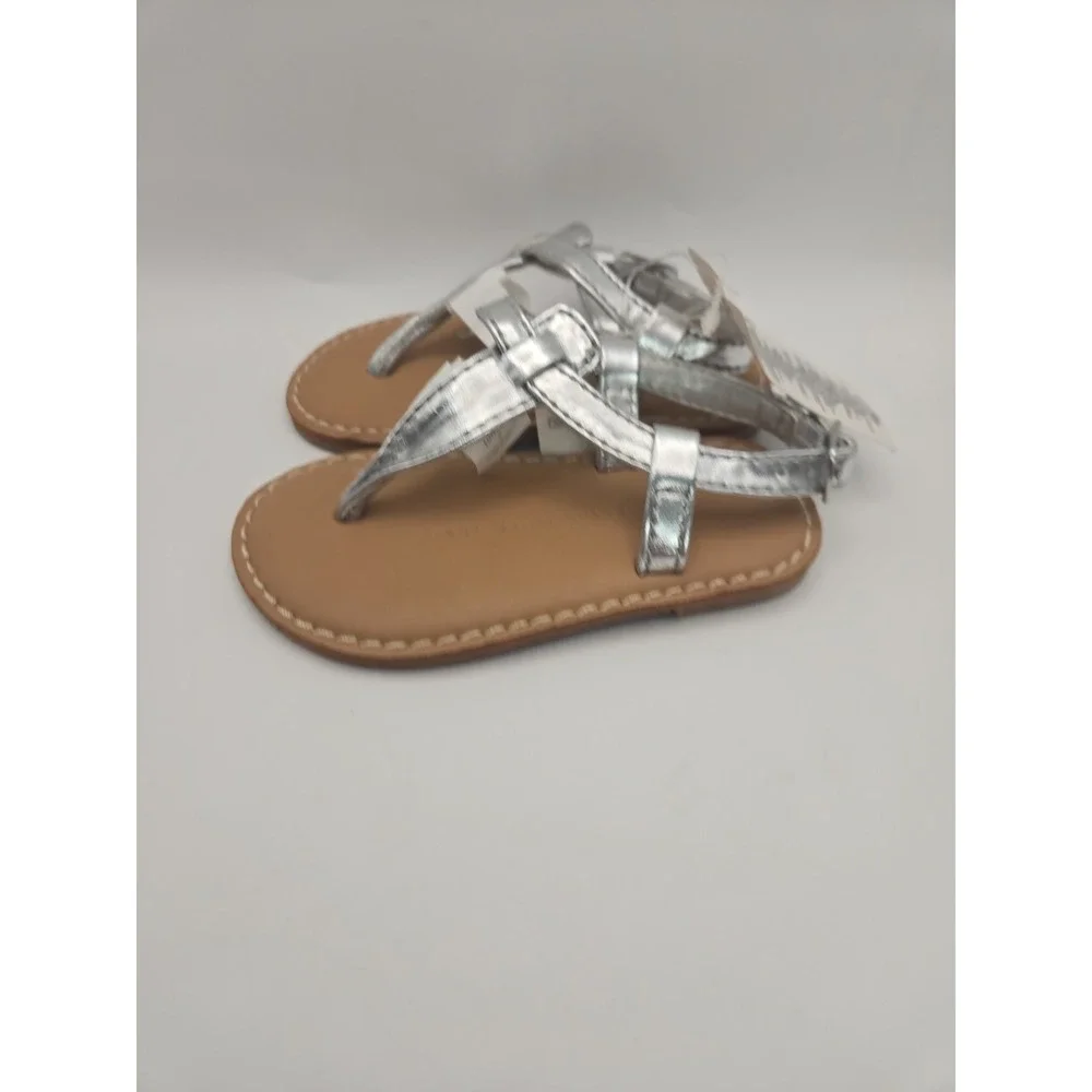 Gap Kids NWT Girl's 11 Silver T Strap Thong Sandals w/ Buckle