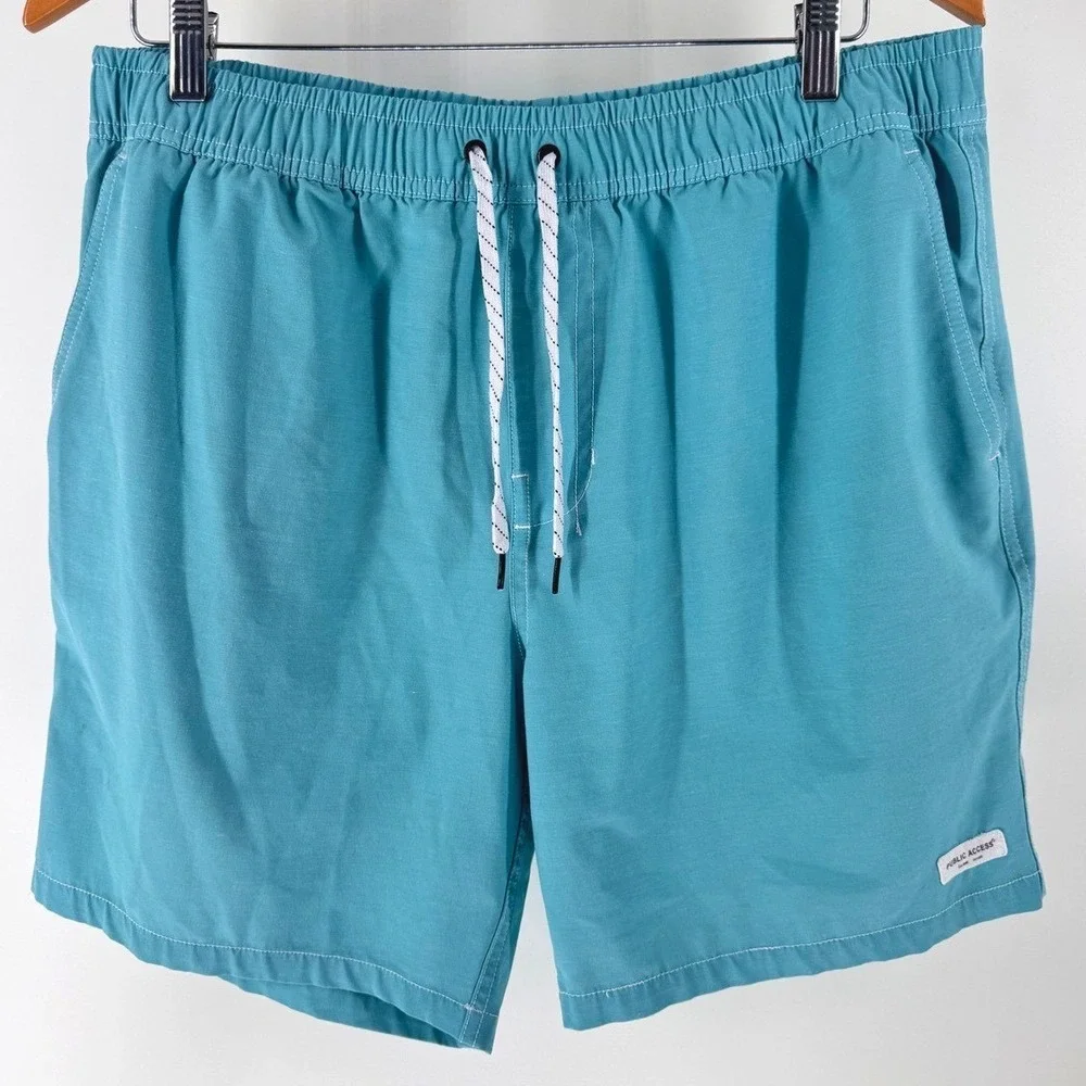 Public Access Swim Trunks Mens Large Teal‎ Blue Good Coastal Surf Shorts