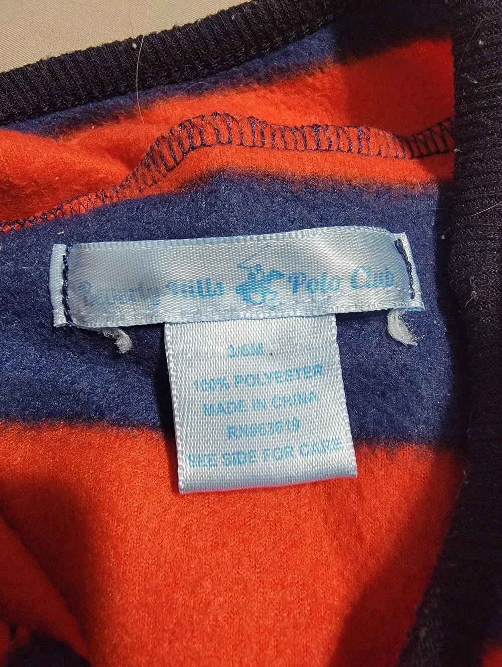 Beverly Hills Polo Club Dk Blue & Red Stripe Quarter Zip Fleece Onesie-Size 3-6m