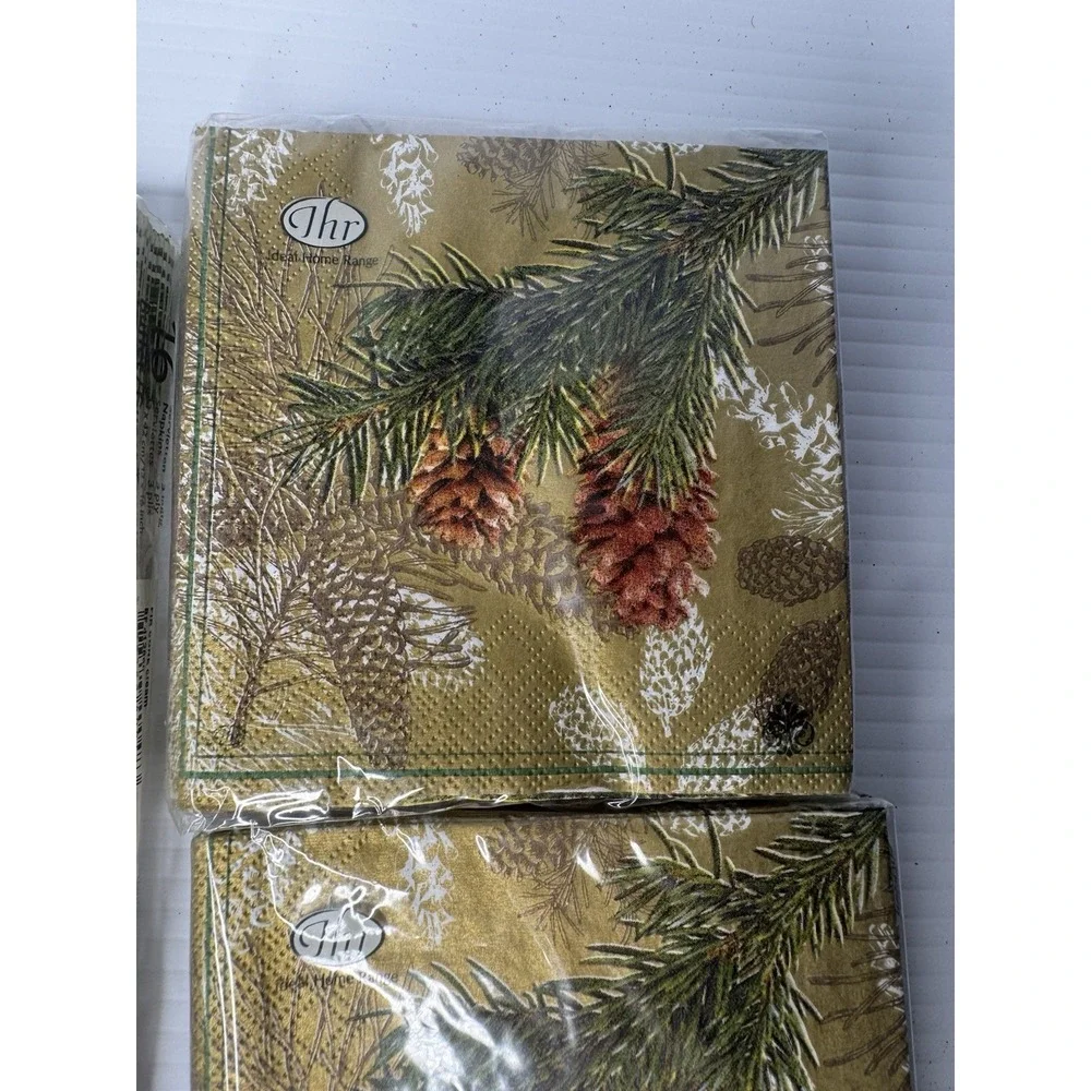 Lot of 3 Pinecone Christmas Paper Napkins Cocktail Lunch Holiday Table Decor‎