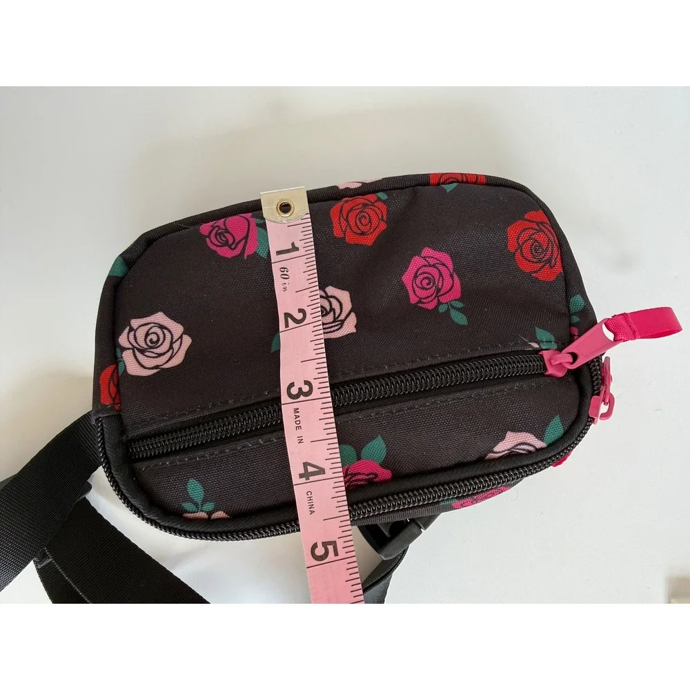 Girls Fanny Pack Black Floral Rose Waist Bag Belt purse coquette festival travel