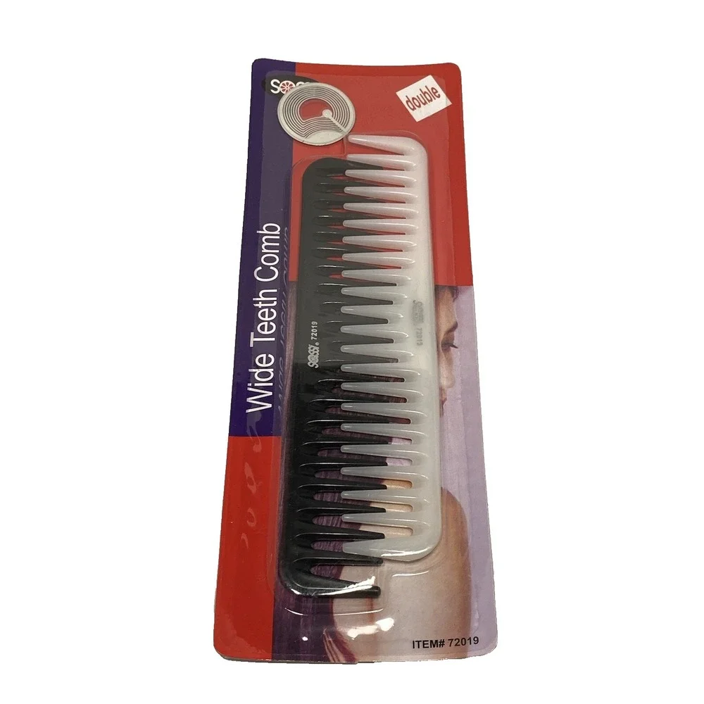 WIDE TEETH‎ toothed HAIR COMBS 2 pack black & white womens girls