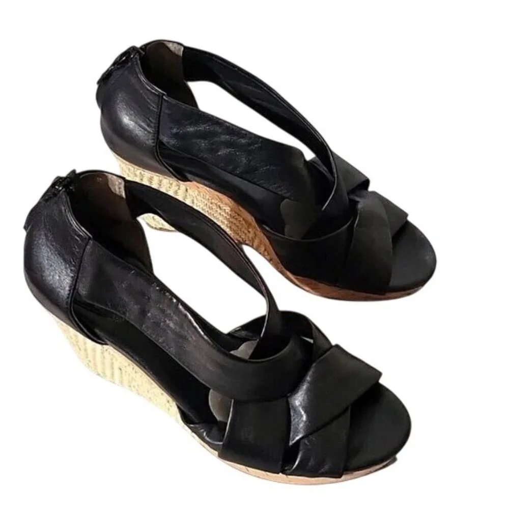 NIKE AIR Colaboration Lambskin leather wedge 8 Black Sexy Summer Comfy‎