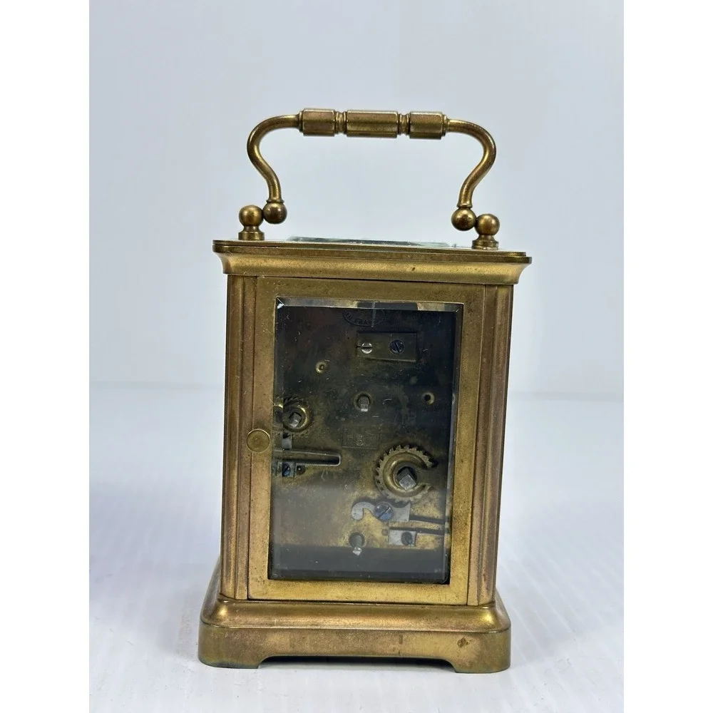 Antique French Carriage Alarm‎ Clock Box Key H&H France Beveled NOT  WORKING