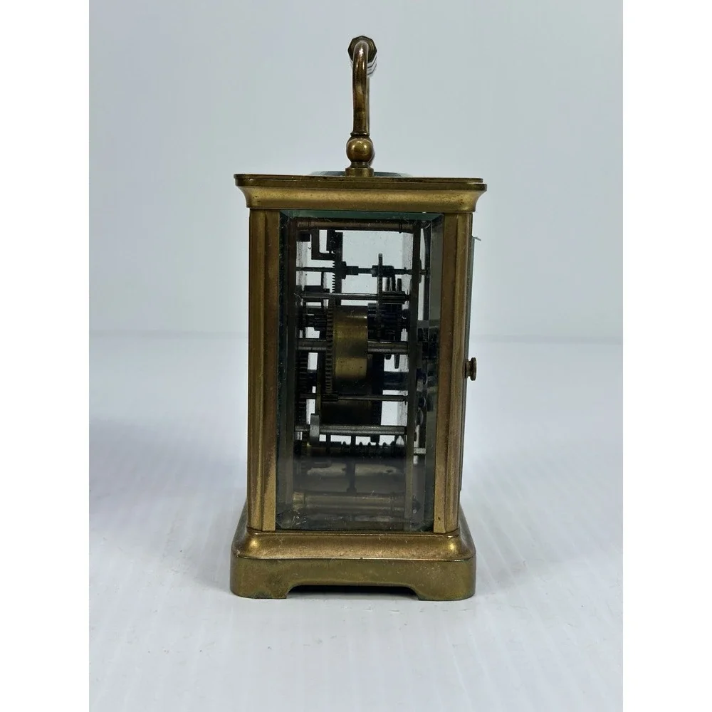 Antique French Carriage Alarm‎ Clock Box Key H&H France Beveled NOT  WORKING