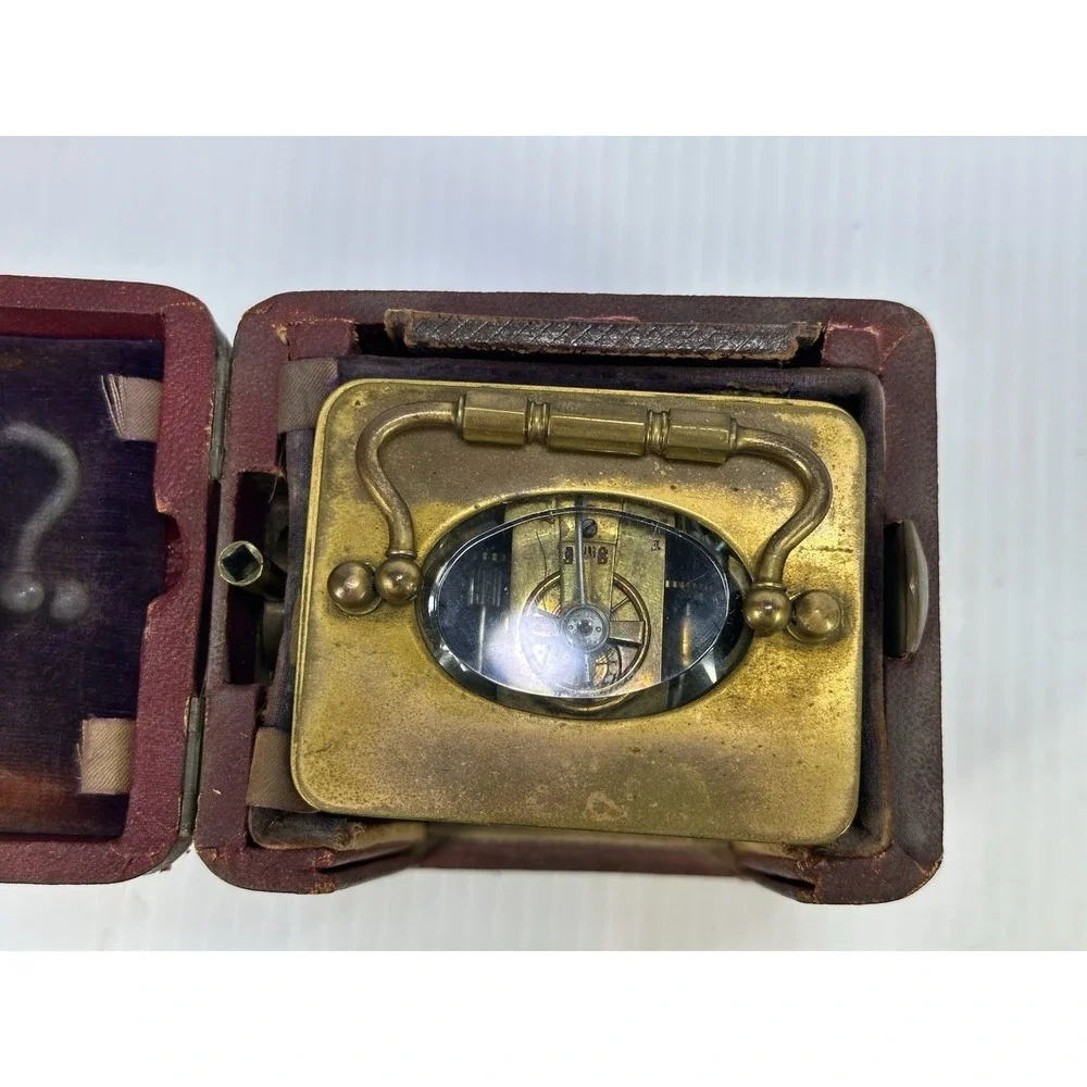 Antique French Carriage Alarm‎ Clock Box Key H&H France Beveled NOT  WORKING