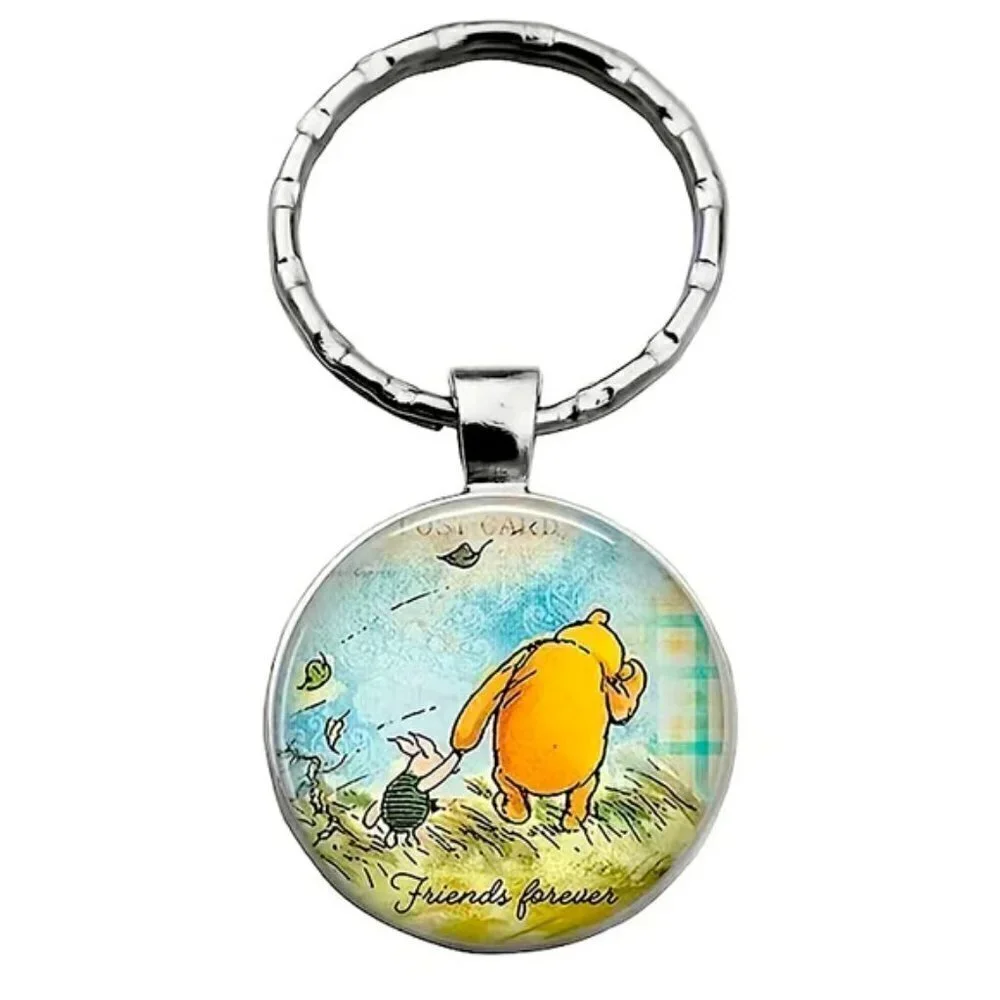 Winnie The Pooh Keychain Friends Forever Round Pendant Keyring Pooh Piglet